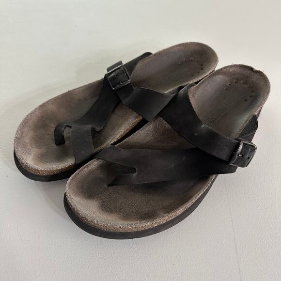 Mephisto Black Leather Sandals Size 41 EU / 10 US Comfort Slip On Buckle - Picture 1 of 6
